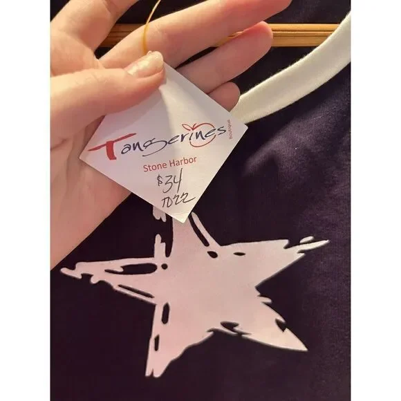 Mazik Women’s Blue and White Star Short Sleeve T-Shirt Shirt Size Large - Picture 4 of 5